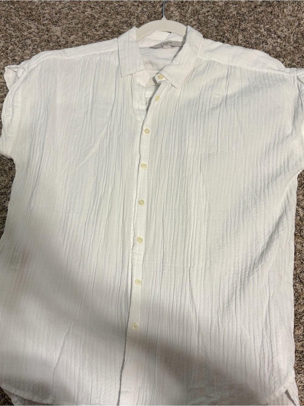 LOFT White Crinkle Button-Down Blouse